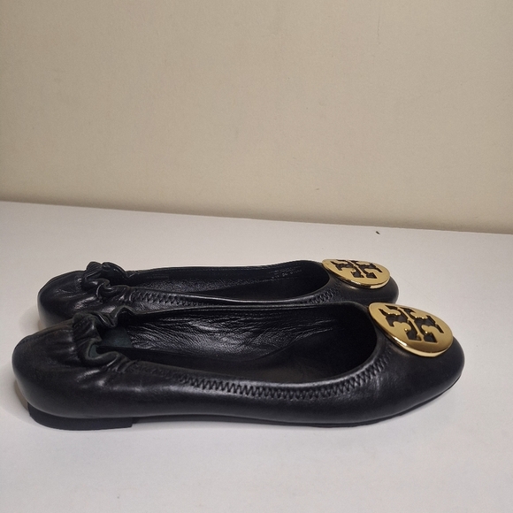 Tory Burch Minnie travel leather scrunch back gold ballet flats Suze 6.5 - Picture 3 of 9